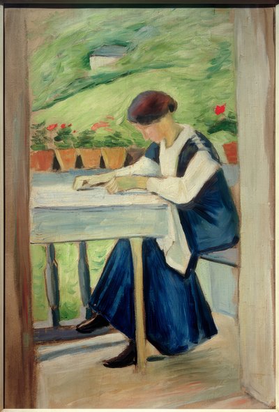 Girl on the Balcony II (in blue dress) by August Macke